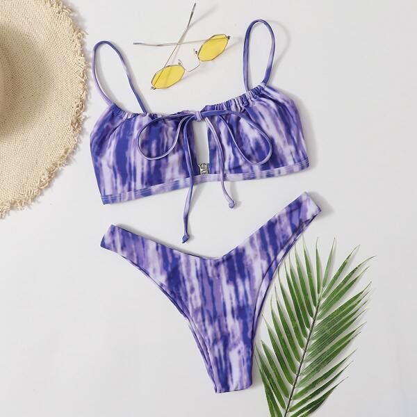 

Tie Dye Knot Front Bikini Swimsuit, Purple