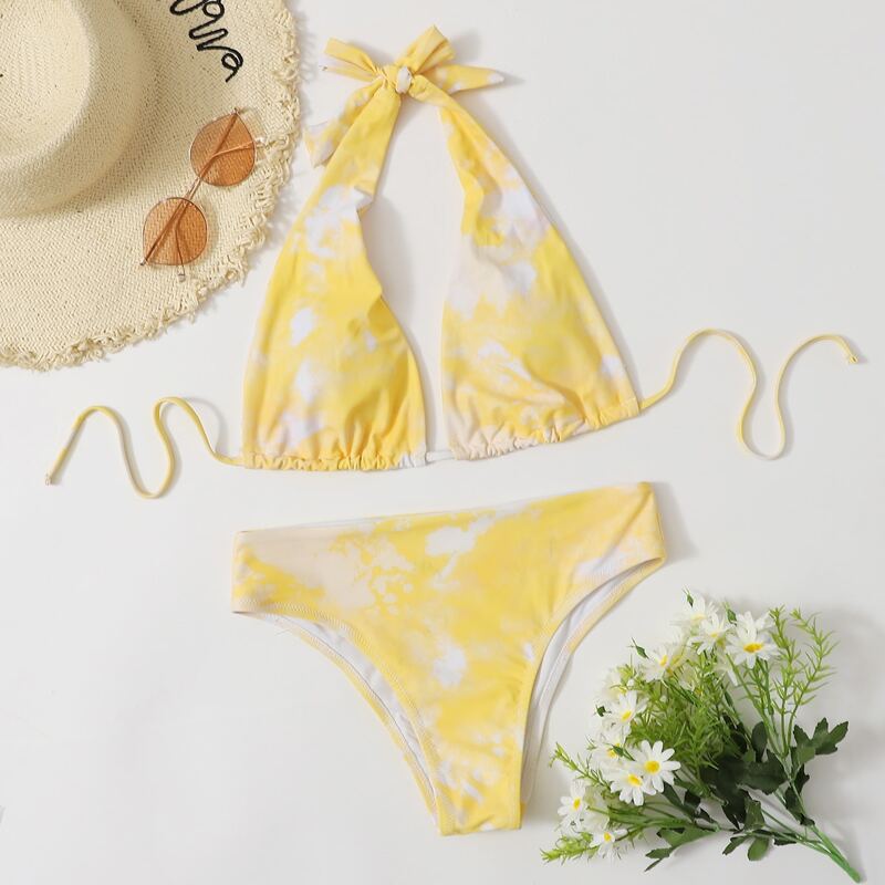 

Tie Dye Halter Bikini Swimsuit, Yellow