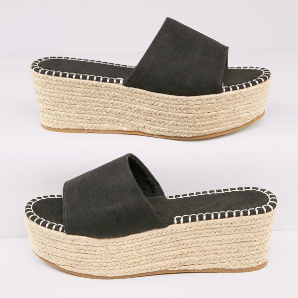 

Open Toe Wide Band Flatform Wedge Sandals, Black