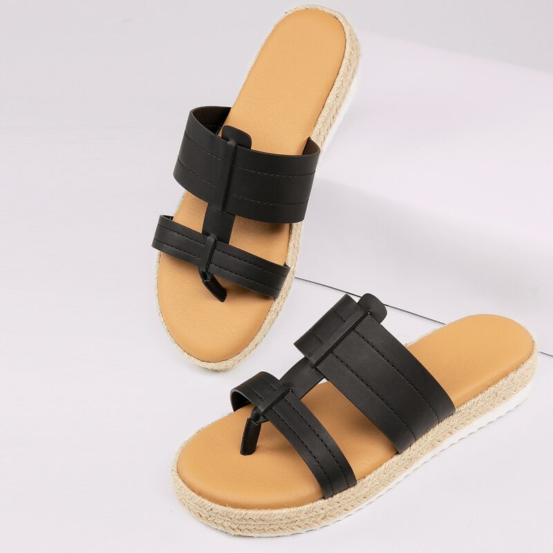 

Twin Band Open Toe Thong Platform Sandals, Black