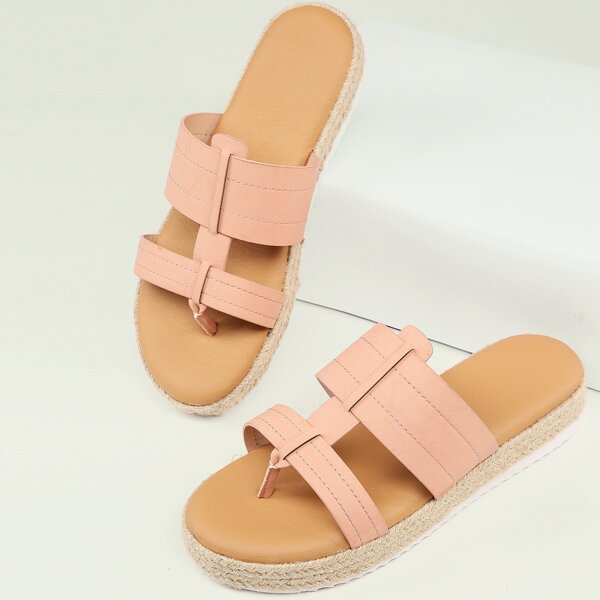 

Double Band Open Toe Thong Flatform Sandals, Baby pink