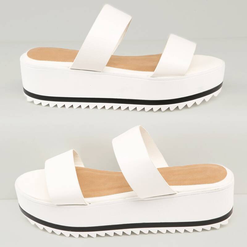

Double Band Flatform Wedge Sandals, White
