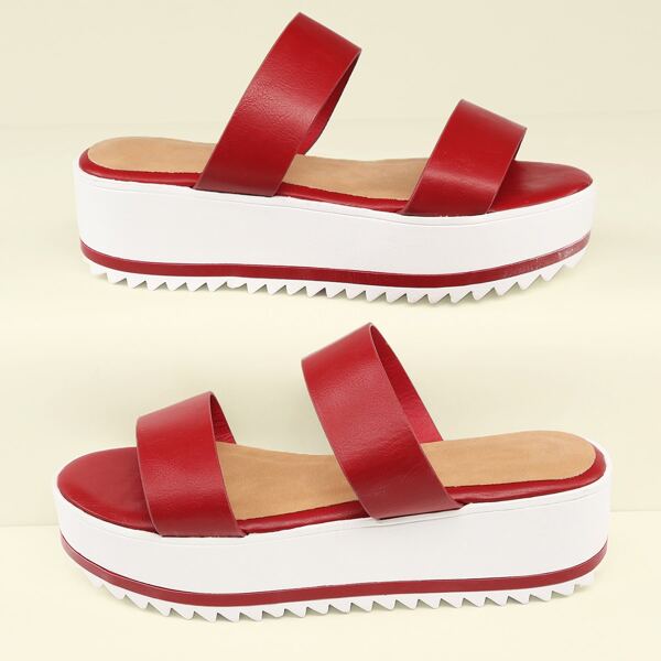 

Two Band Flatform Wedge Sandals, Red
