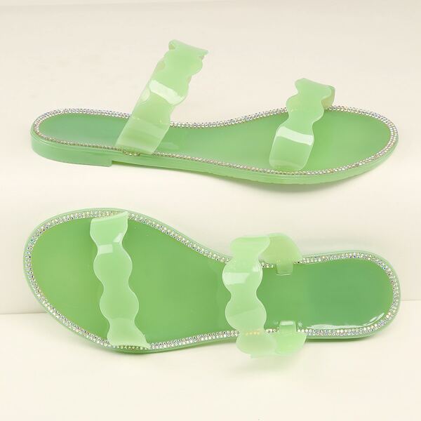 

Crystal Trim Scalloped Two Band Jelly Sandals, Mint green