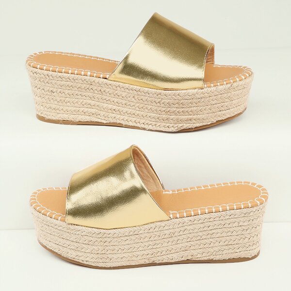 

Metallic Open Toe Platform Wedge Sandals, Gold