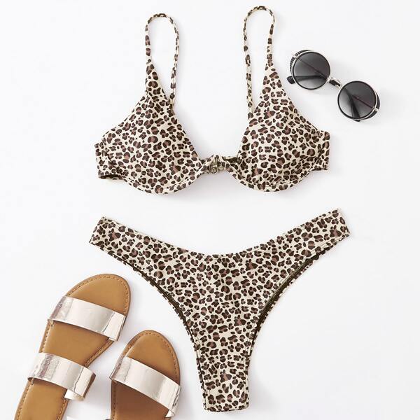 

Leopard Underwire Bikini Swimsuit, Multicolor
