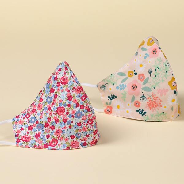 

2pcs Floral Pattern Face Mask, Multicolor