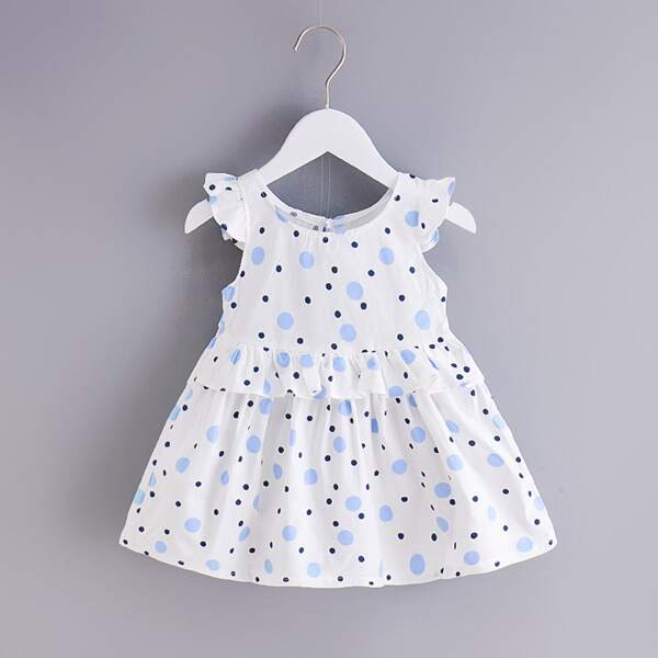 

Toddler Girl Polka Dot Ruffle Trim Dress, White