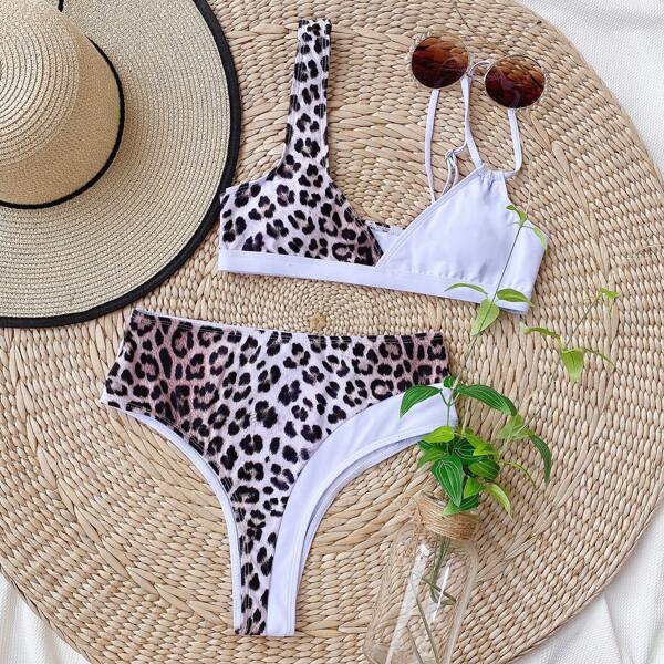

Leopard High Waisted Bikini Swimsuit, Multicolor