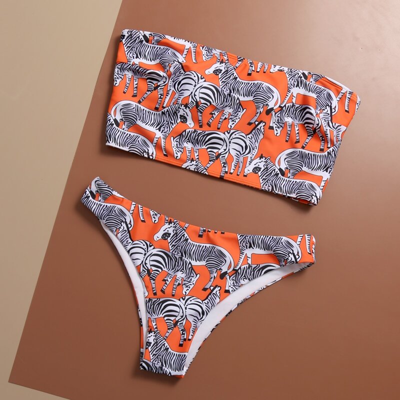 

Zebra Print Bandeau Bikini Swimsuit, Multicolor