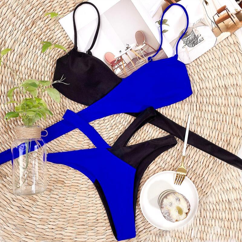 

Two Tone Wrap High Cut Bikini Swimsuit, Multicolor