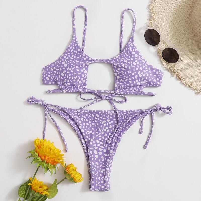 

Dalmatian Cut-out Tie Side Bikini Swimsuit, Pastel lilac purple