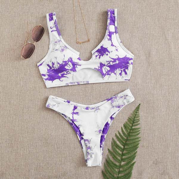 

Tie Dye Cut-out Bikini Swimsuit, Violet purple