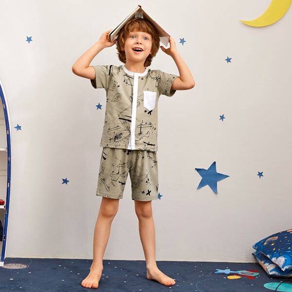 

Toddler Boys Graffiti & Letter Graphic PJ Set, Khaki