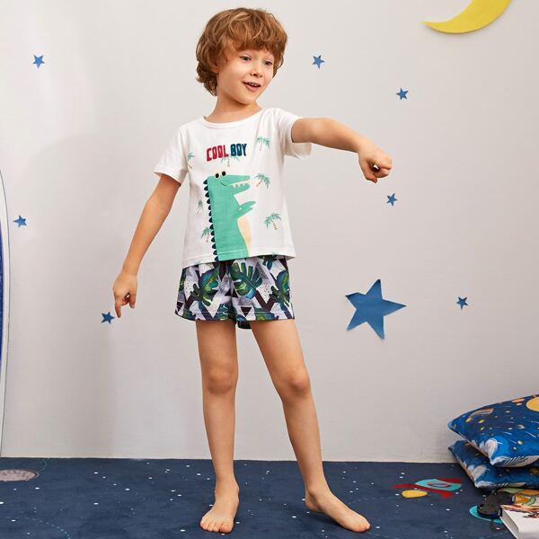 

Toddler Boys Dinosaur Print Tee & Tropical Shorts PJ Set, Multicolor