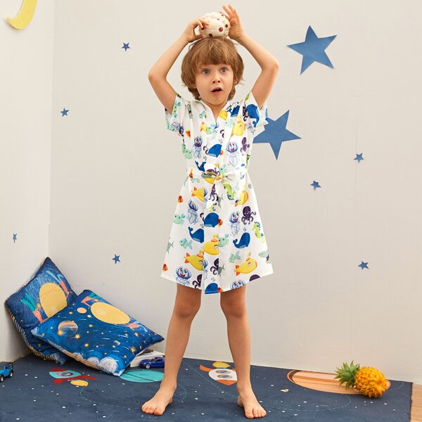 

Toddler Boys Cartoon Graphic Belted Robe, Multicolor