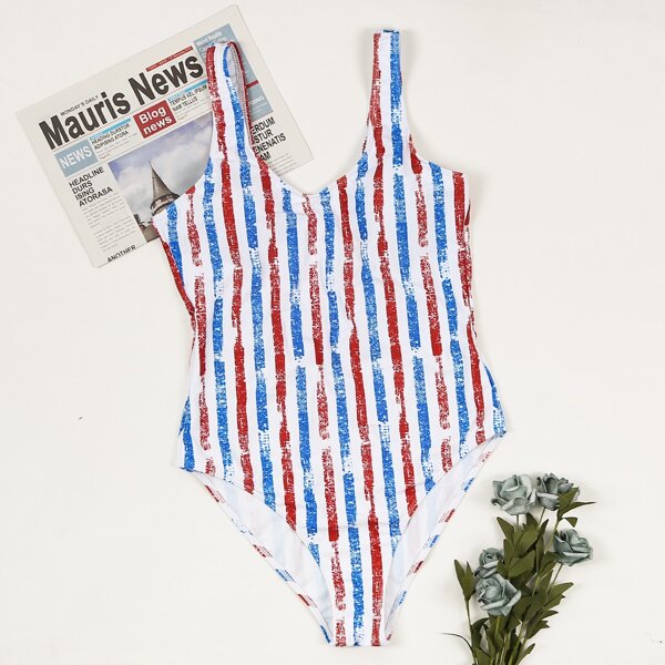 

Striped One Piece Swimsuit, Multicolor
