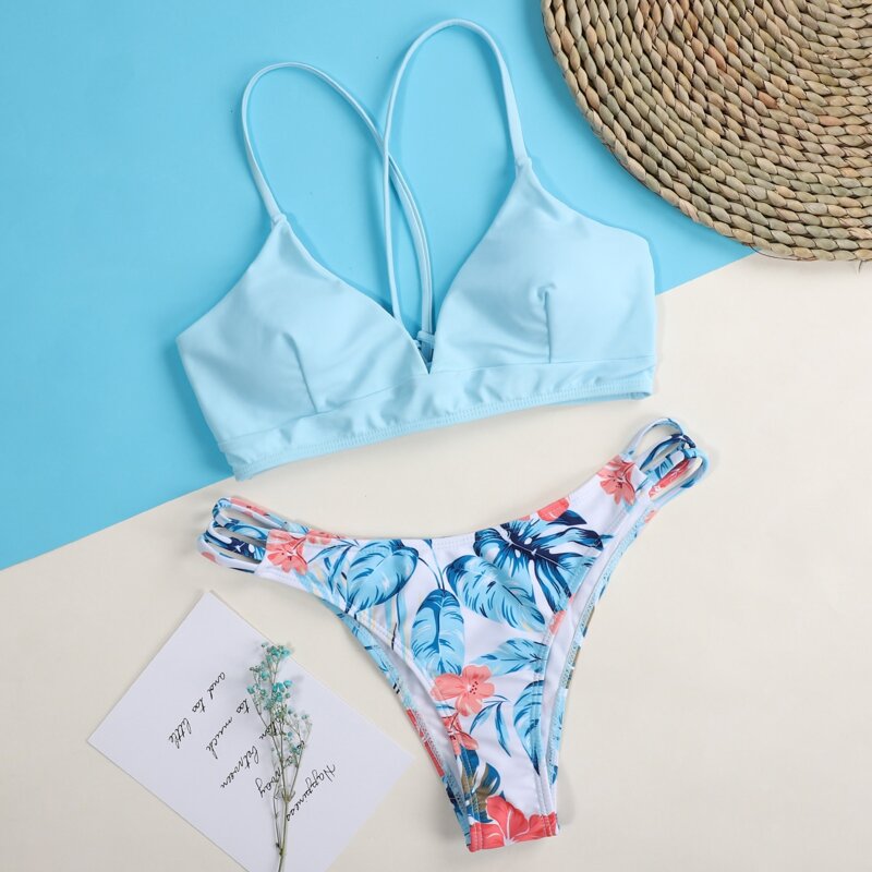 

Tropical Ladder Cut-out Bikini Swimsuit, Blue
