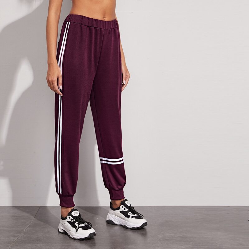 

Side Stripe Elastic Waist Sports Pants, Maroon