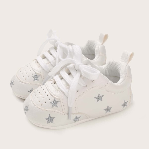 

Baby Boy Star Embroidered Lace-up Front Sneakers, White