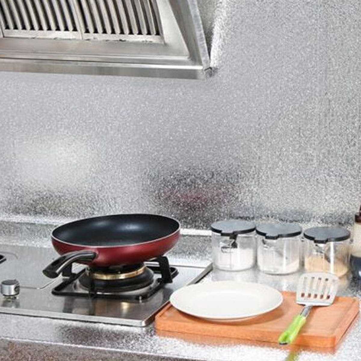 

1roll Kitchen Grease-proof Tin Foil Sticker, Silver
