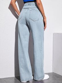 SHEIN EZwear 素色寬鬆牛仔褲 - 淺色水洗藍 - 查看 2