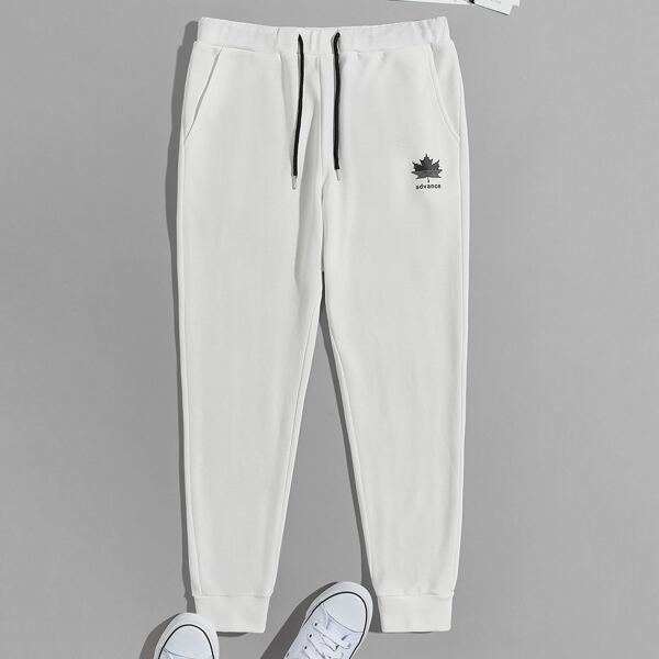

Men Letter & Graphic Print Sweatpants, White