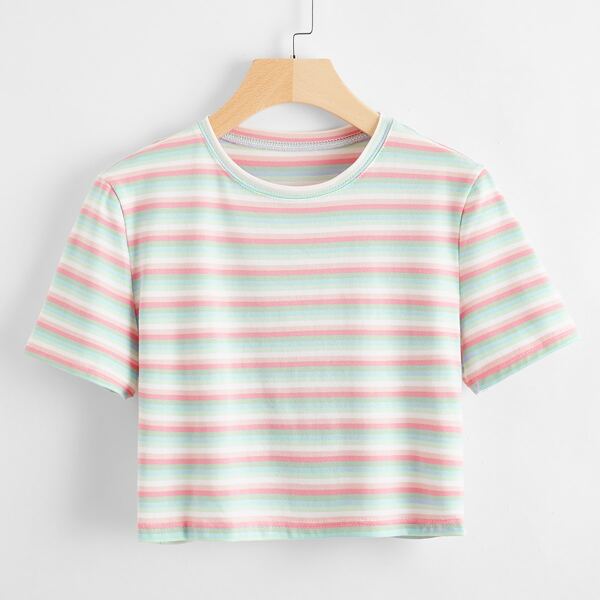 

Striped Print Crop Tee, Multicolor