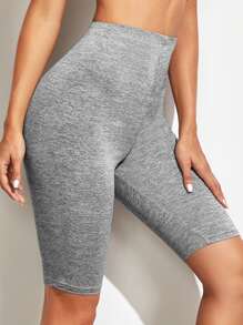 SHEIN Essnce Space Dye High Rise Biker Shorts - Light Grey - View 1