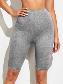 SHEIN Essnce Space Dye High Rise Biker Shorts - Light Grey - View 4