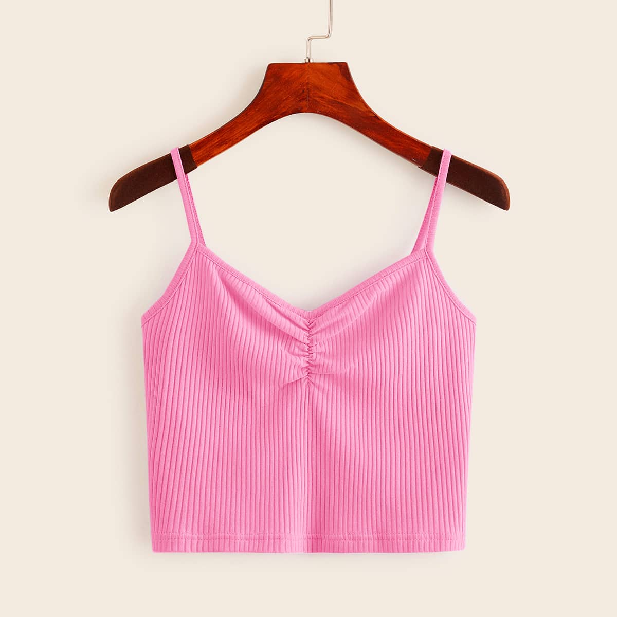 

Ribbed Ruched Pink Crop Cami