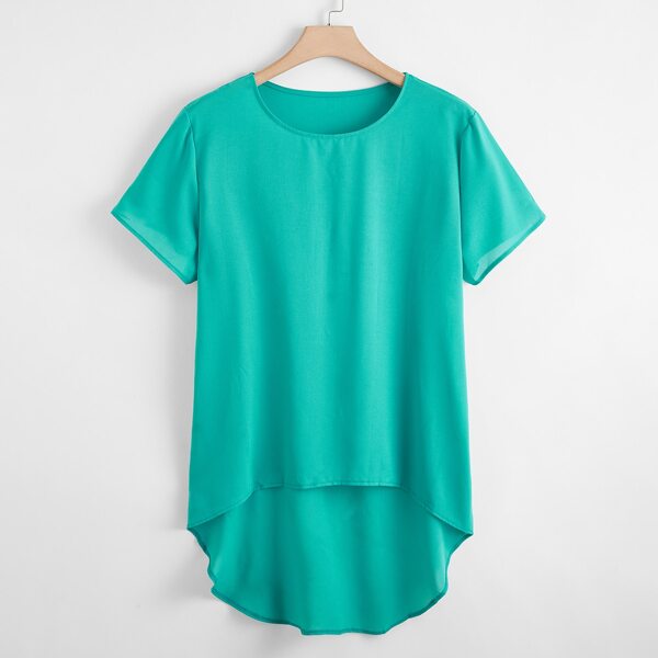 

Plus Solid Dip Hem Blouse, Green