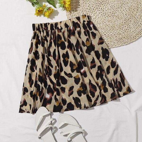

Allover Print Elastic Waist Flared Skirt, Multicolor