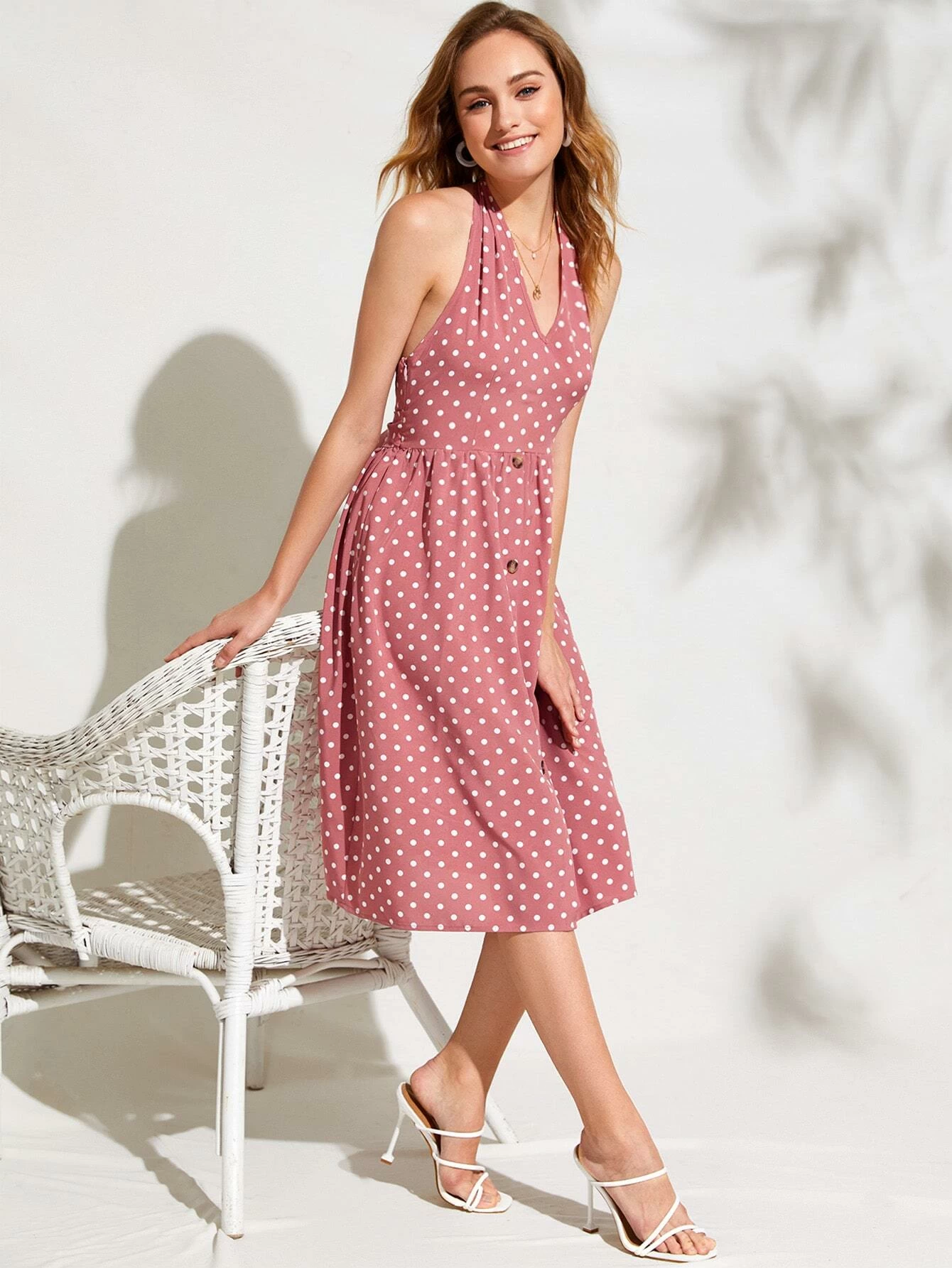 backless polka dot dress