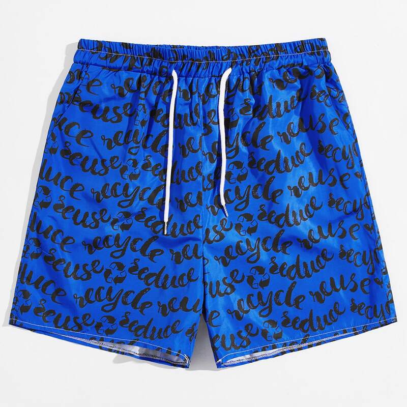 

Guys Letter Print Shorts, Blue