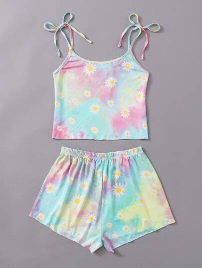 Daisy Print Tie Dye Cami & Shorts PJ Set