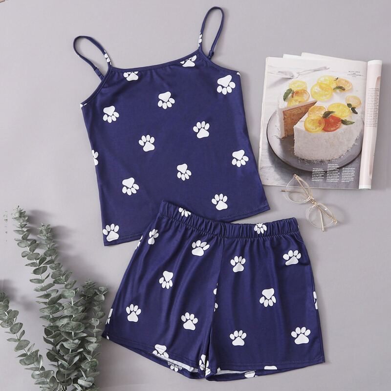 

Cat Footprint Cami & Shorts PJ Set, Navy blue