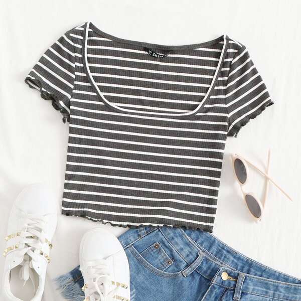 

Lettuce Edge Striped Tee, Dark grey
