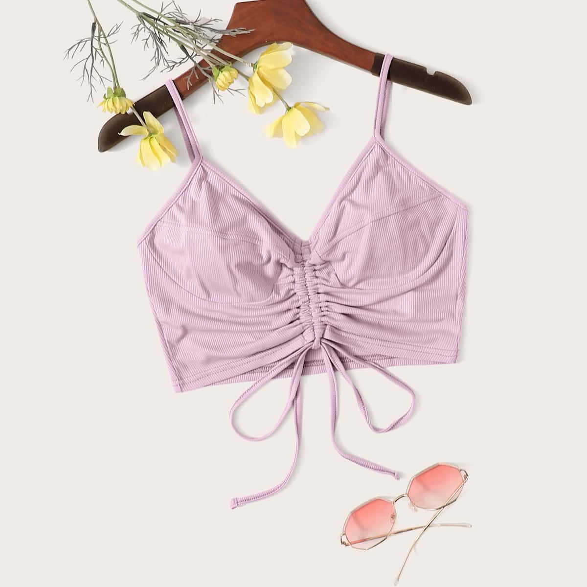 

Solid Drawstring Crop Cami, Baby pink