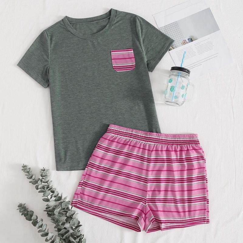 

Patch Pocket Tee & Striped Shorts, Multicolor