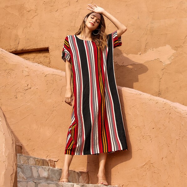 

Striped Polka Dot Tunic Dress, Multicolor