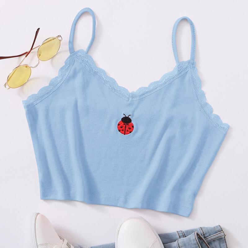 

Beetle Embroidery Cami, Baby blue