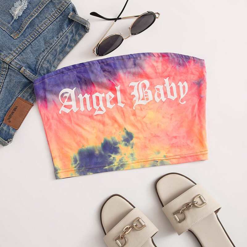 

Letter Graphic Tie Dye Tube Top, Multicolor