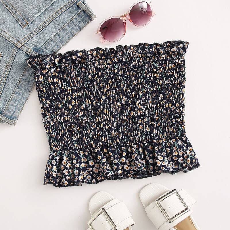 

Ditsy Floral Shirred Tube Top, Multicolor