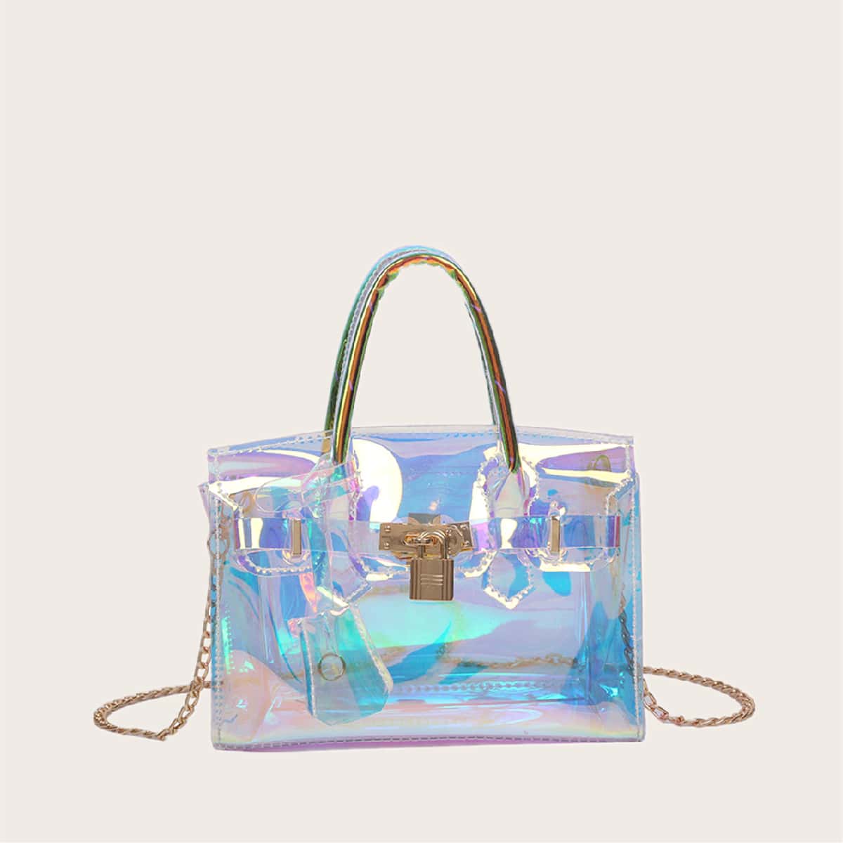 

Holographic Clear Satchel Bag, Multicolor