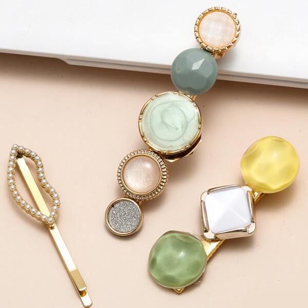 

3pcs Faux Pearl Decor Bobby Pin, Gold