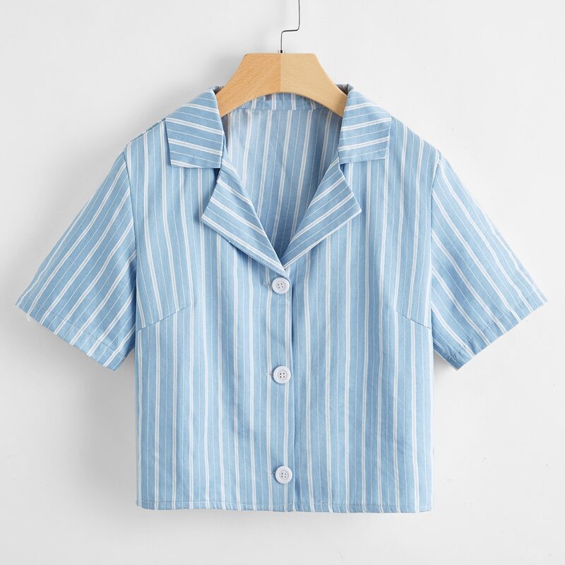 

Striped Button Up Shirt, Blue and white