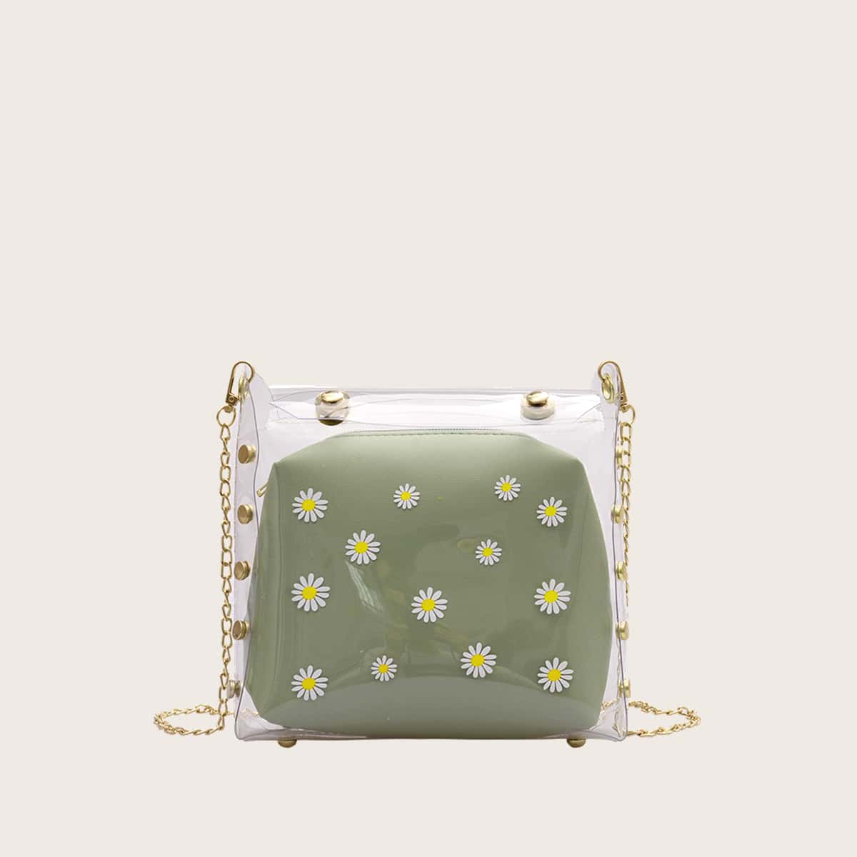 

Daisy Clear Crossbody Bag, Green
