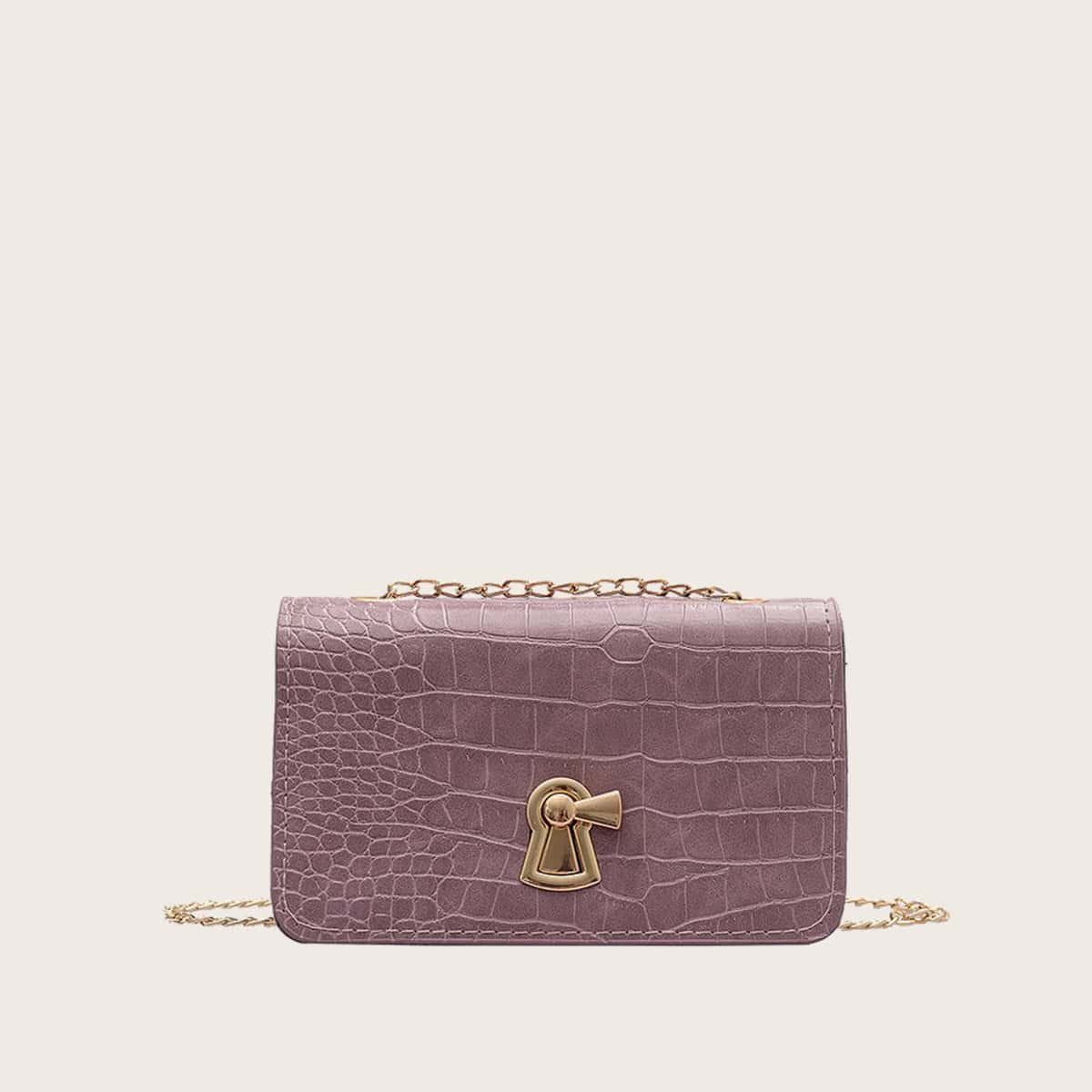 

Croc Embossed Chain Crossbody Bag, Purple