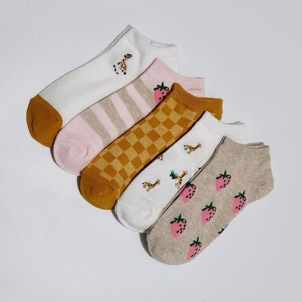 

5pairs Strawberry Pattern Socks, Multicolor